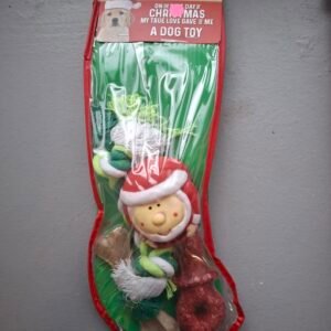 Ensemble Noël jouets + friandises chien chaussette verte